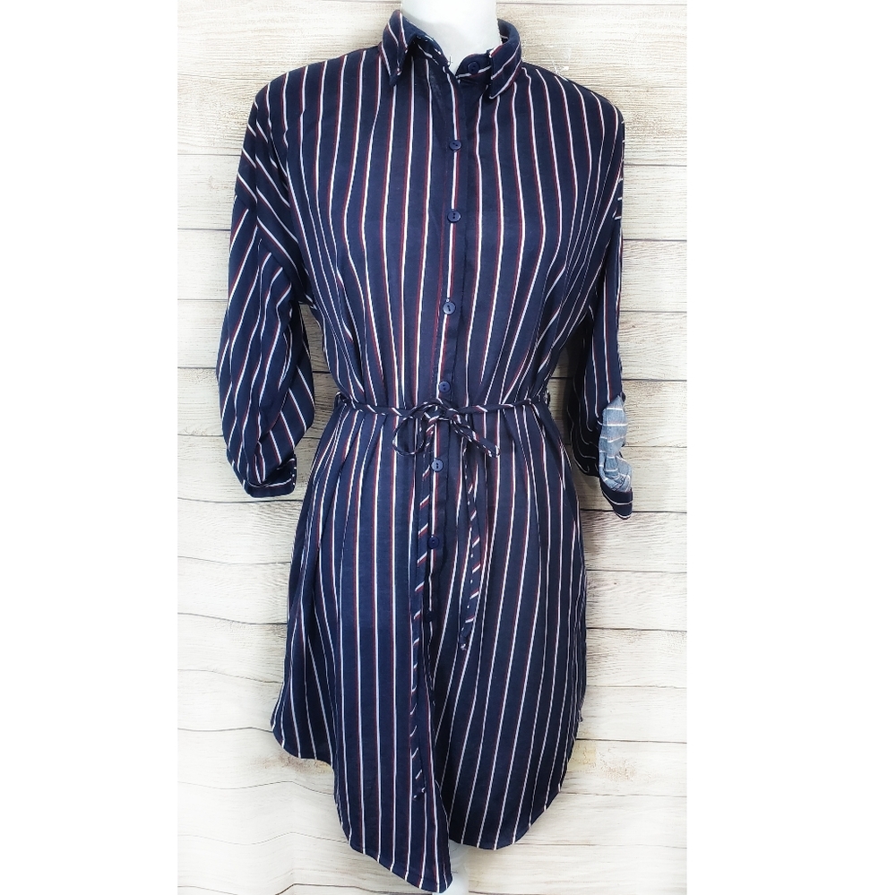 Fashion Nova Striped Button Down Shirt Dress